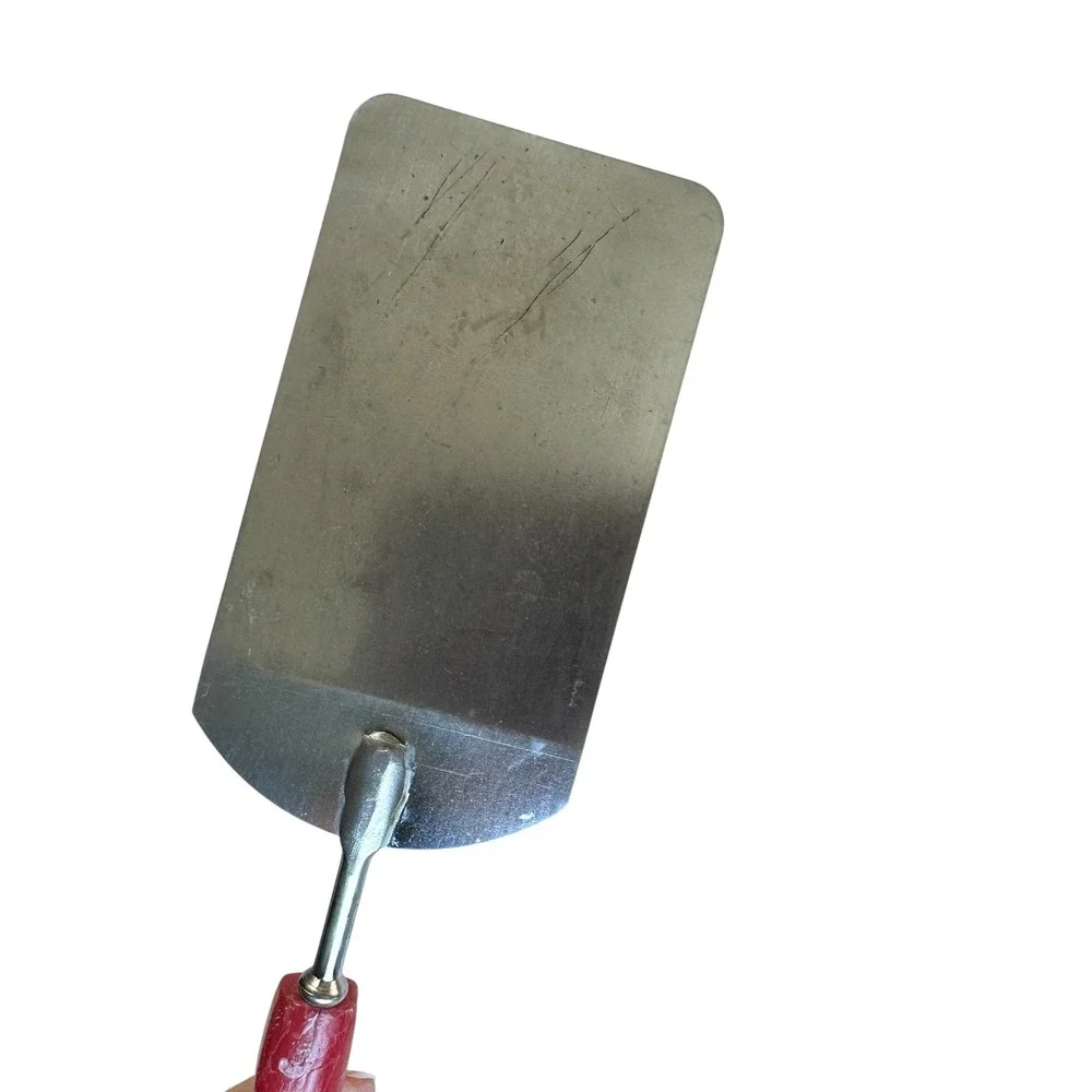 VTG Stainless Steel Metal Spatula Short Red Plastic Handle Kitchen 10.5 Inch